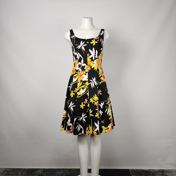 Joseph Ribkoff Black Floral Fit & Flare Dress Size 6 - Picture 1 of 9